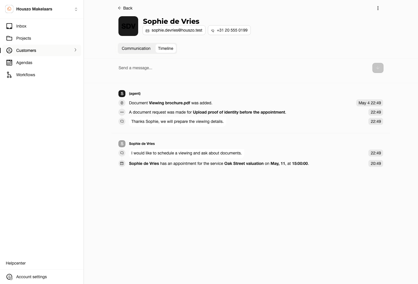 Customer timeline with request context