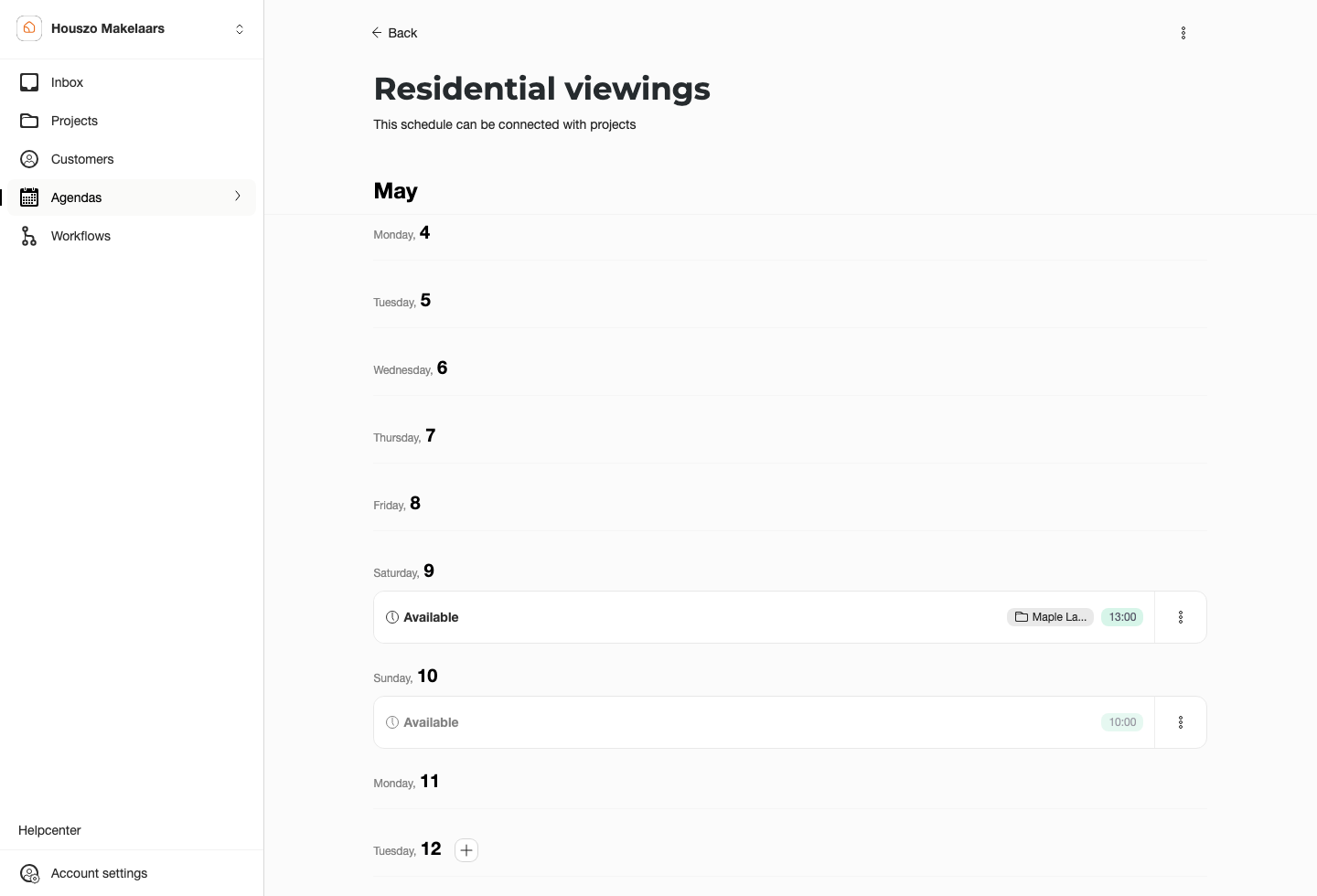 Agenda availability with first slots