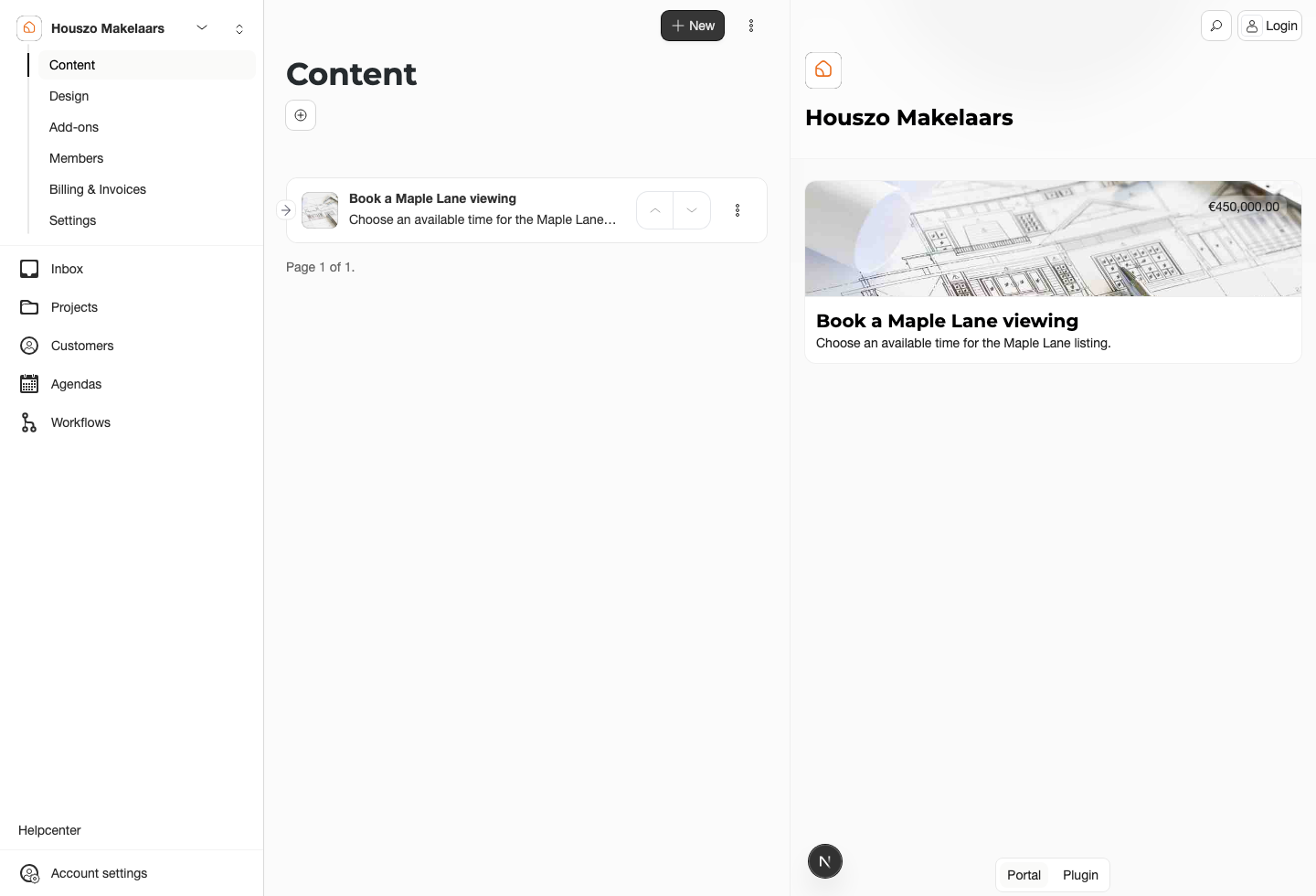 Portal content with project item