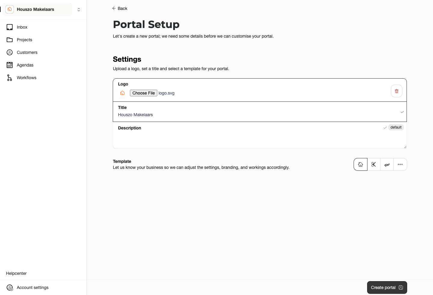 Portal setup screen
