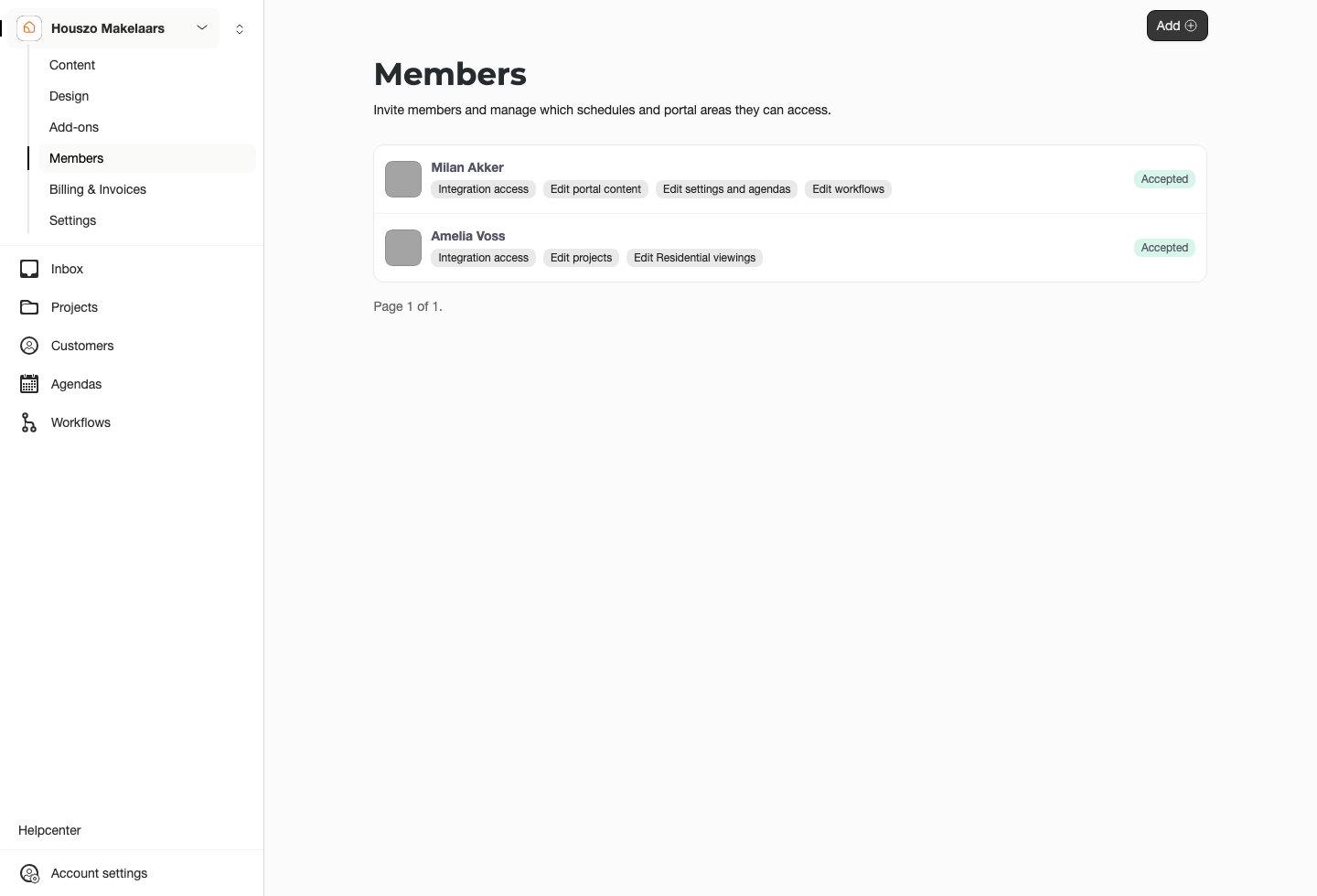 Members page with two teammates